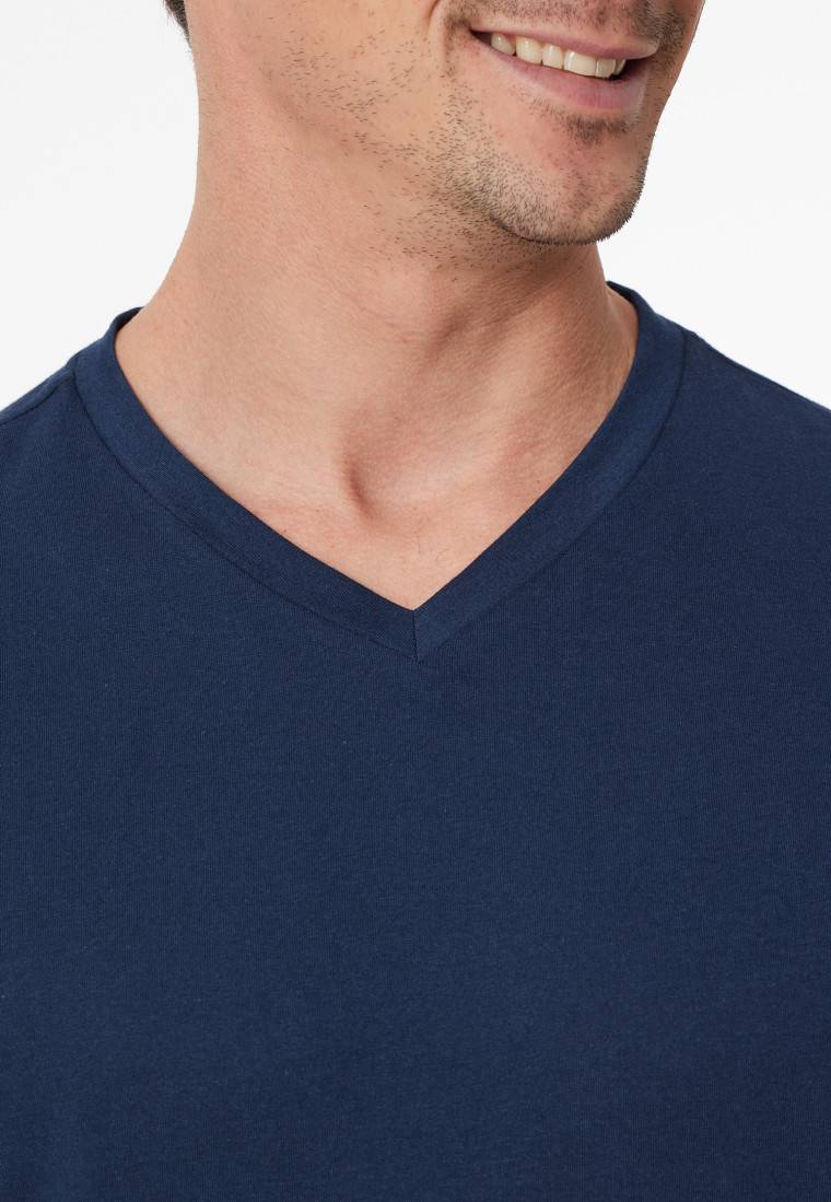 Schiesser Schlafanzug lang V-Ausschnitt admiral - Casual Essentials Sonderangebot der Fabrik