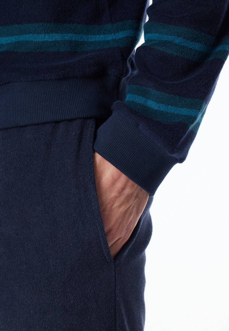 Schiesser Schlafanzug lang Frottee Bündchen Streifen petrol - Casual Nightwear Discount Store für neue Produkte