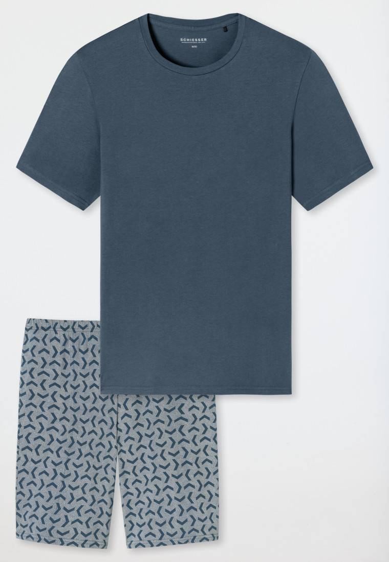 Schiesser Schlafanzug kurz jeansblau gemustert - Casual Essentials Super Rabatt