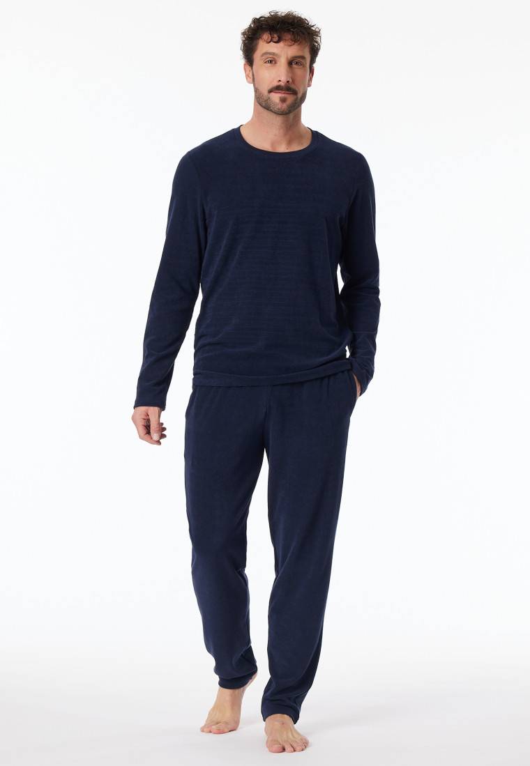 Schiesser Schlafanzug lang Frottee Streifen petrol - Casual Nightwear