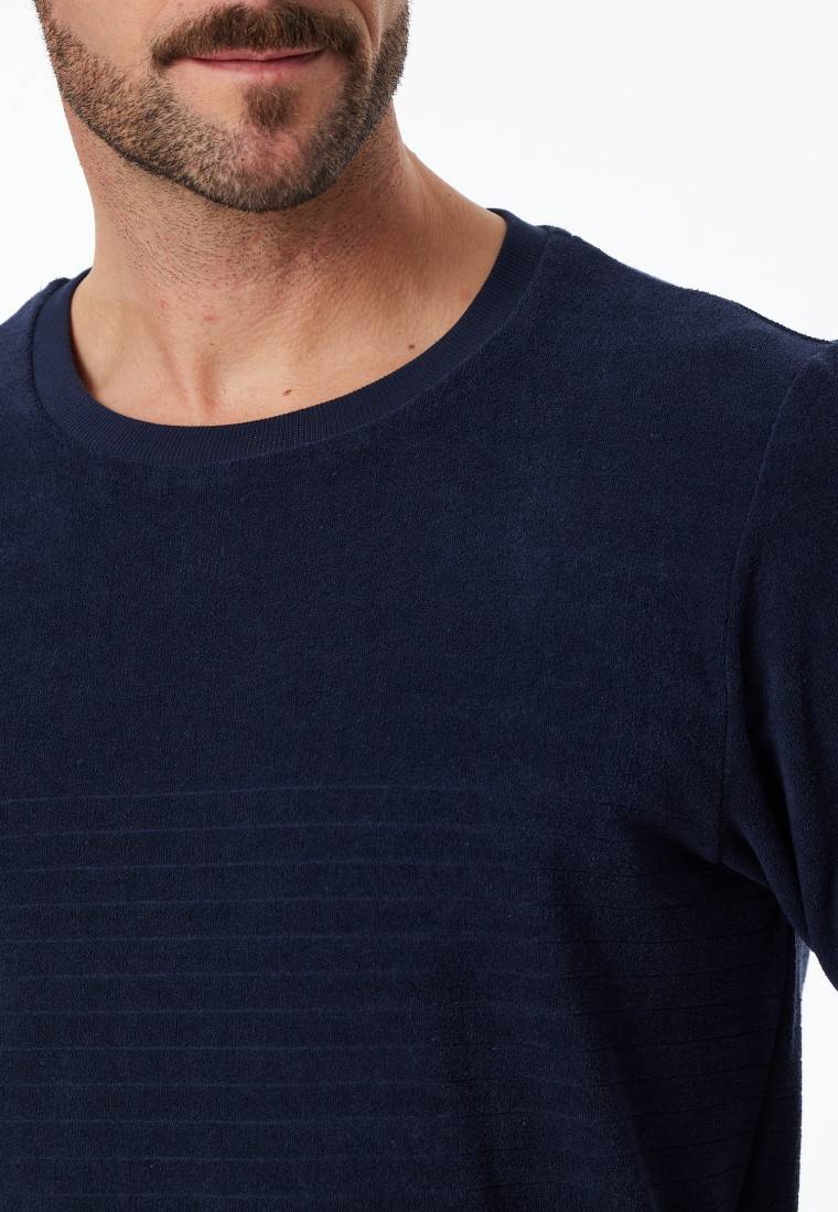 Schiesser Schlafanzug lang Frottee Streifen petrol - Casual Nightwear Clearance-Verkauf