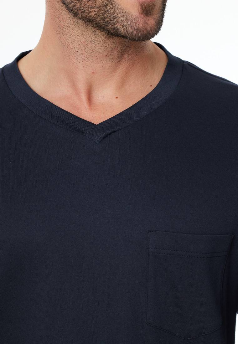 Schiesser Schlafanzug lang Streifen nachtblau - Fine Interlock Kostenloser Versand international