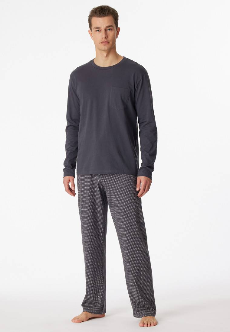 Schiesser Schlafanzug lang Jersey anthrazit - Ebony Fabrikladen