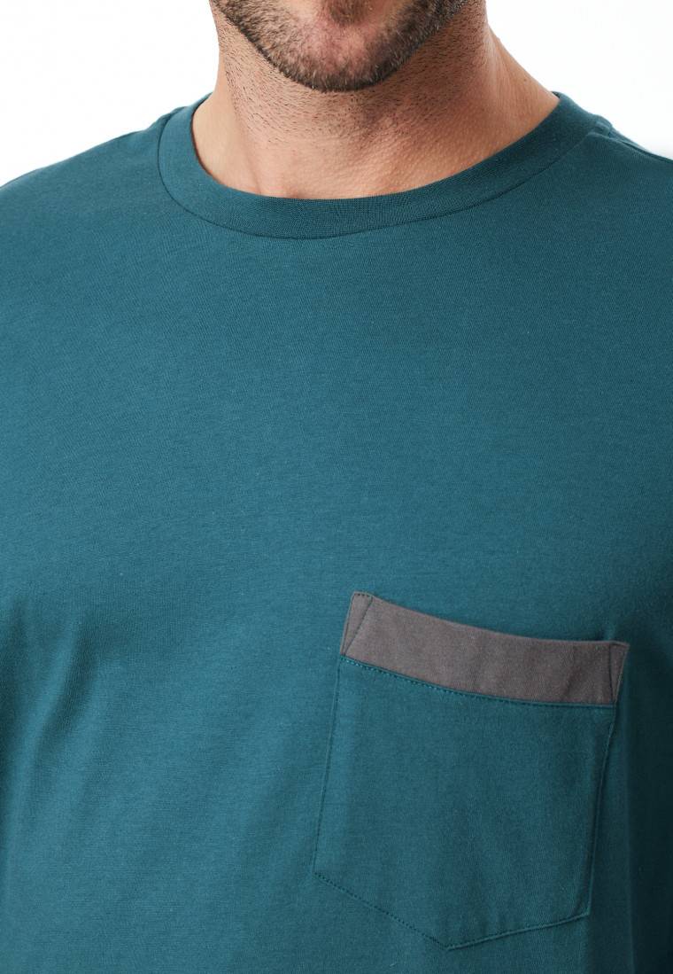 Schiesser Schlafanzug lang Organic Cotton Karos petrol - Comfort Nightwear Begrenzt auf 3 Tage