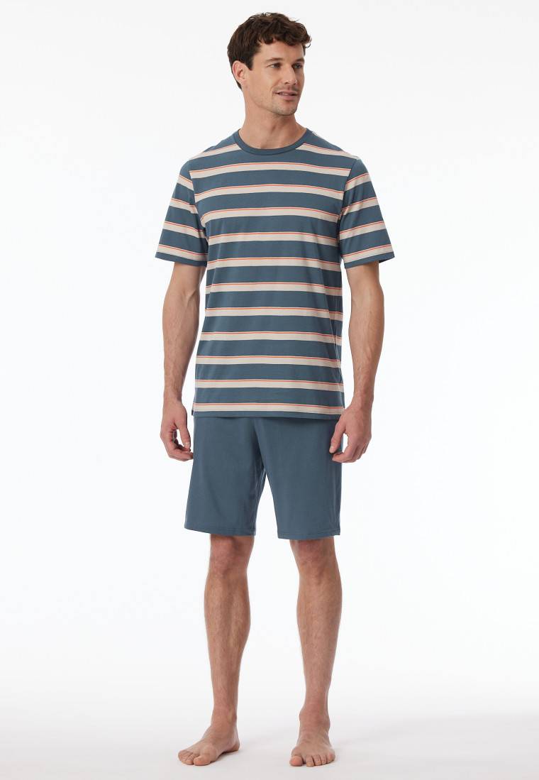 Schiesser Schlafanzug kurz Streifen jeansblau - Casual Nightwear Rabatte dieses Monats
