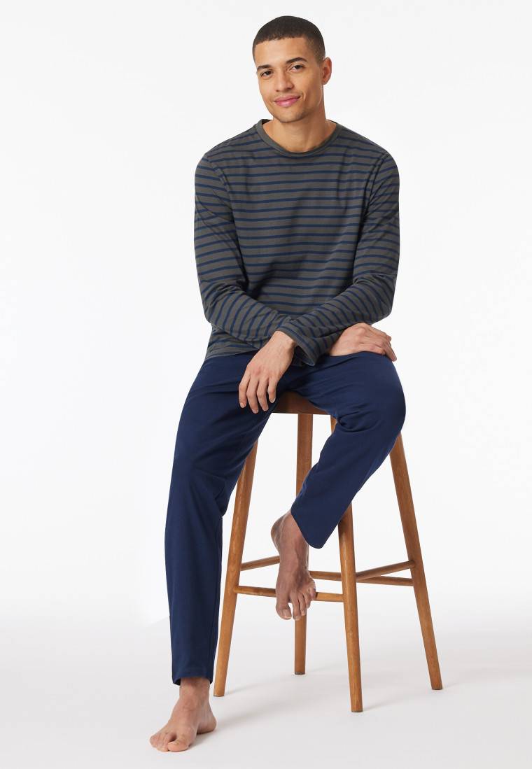 Schiesser Schlafanzug lang Streifen anthrazit - Casual Essentials 2025