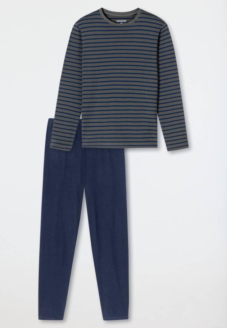 Schiesser Schlafanzug lang Streifen anthrazit - Casual Essentials 2025
