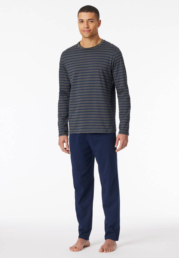 Schiesser Schlafanzug lang Streifen anthrazit - Casual Essentials 2025