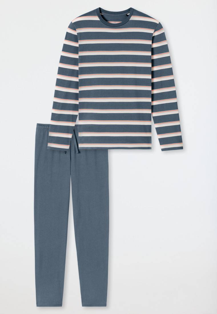 Schiesser Schlafanzug lang Streifen jeansblau - Casual Nightwear Online