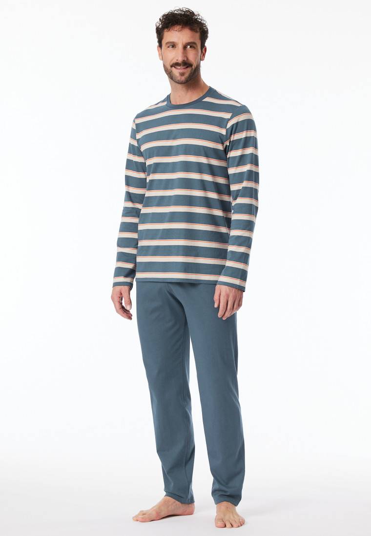 Schiesser Schlafanzug lang Streifen jeansblau - Casual Nightwear Online