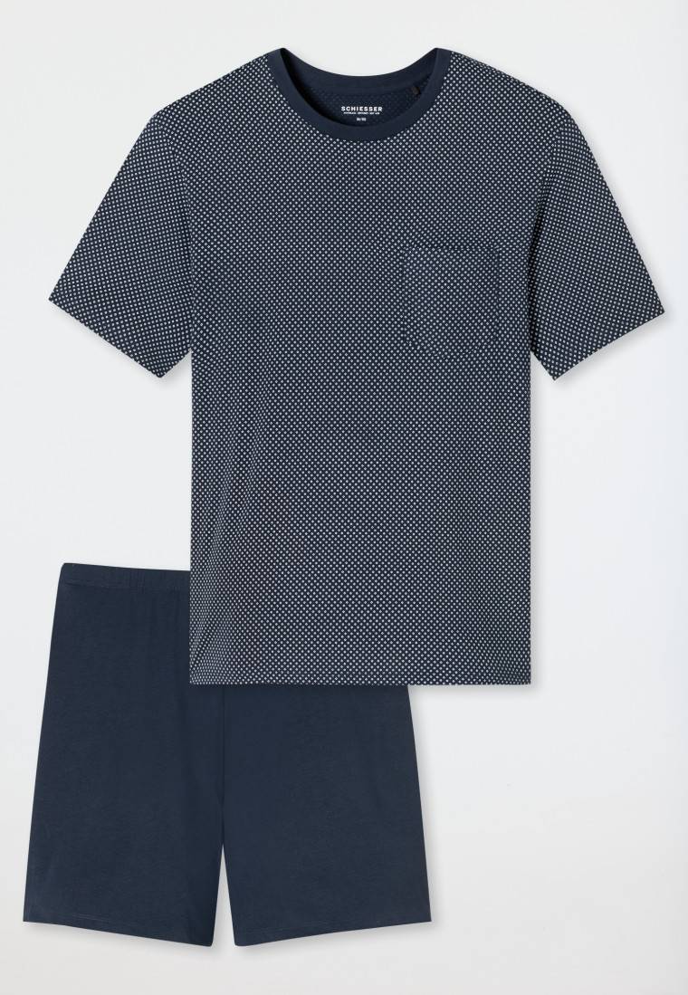 Schiesser Schlafanzug kurz nachtblau gemustert - Comfort Essentials Auslauf