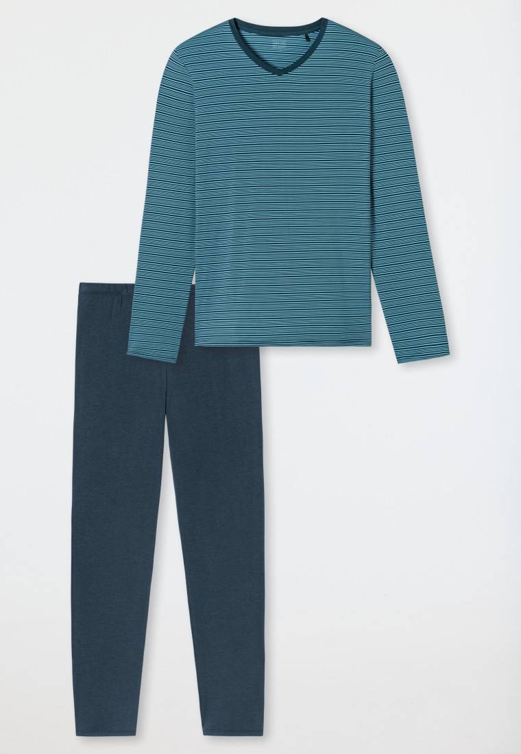 Schiesser Schlafanzug lang Streifen jeansblau - Long Life Soft Verkauf