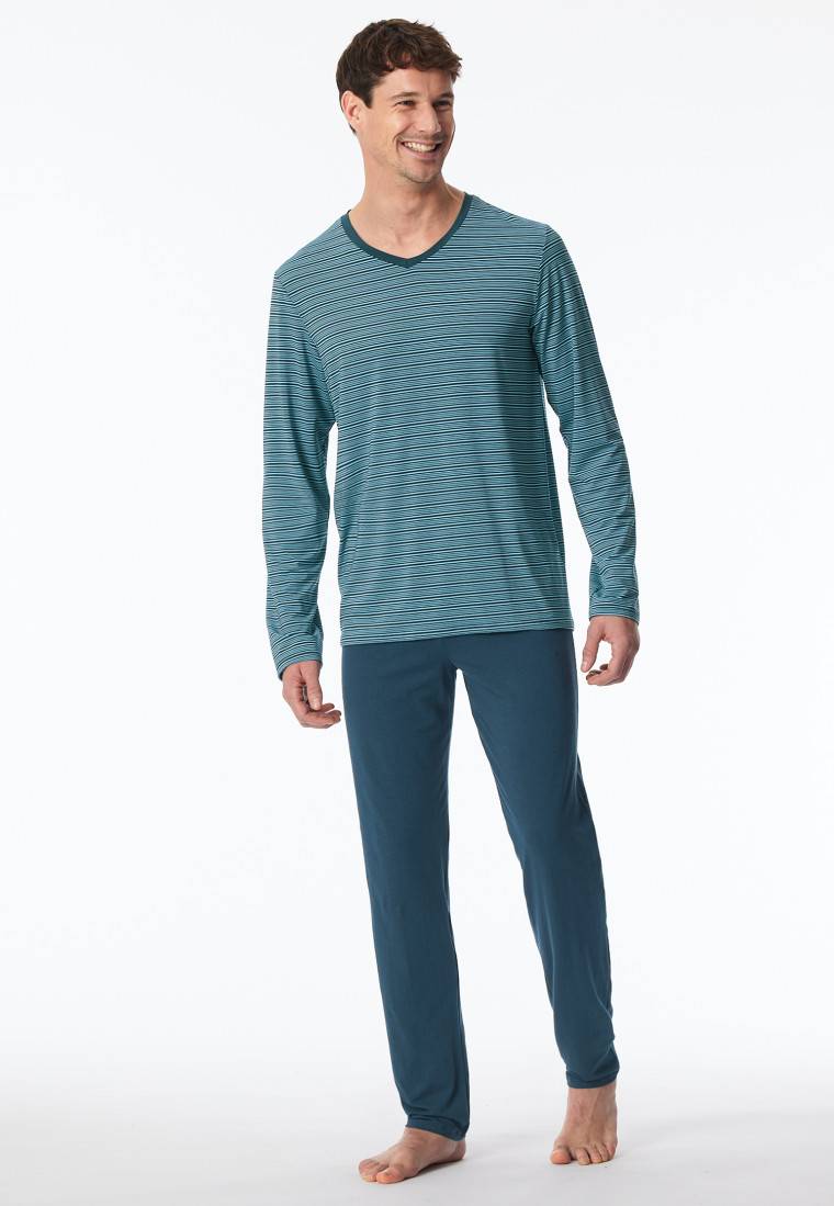 Schiesser Schlafanzug lang Streifen jeansblau - Long Life Soft Verkauf