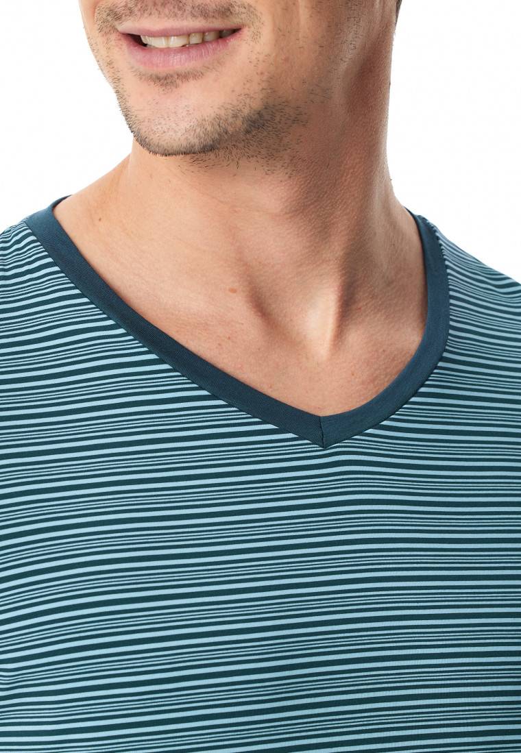 Schiesser Schlafanzug lang Streifen jeansblau - Long Life Soft Verkauf
