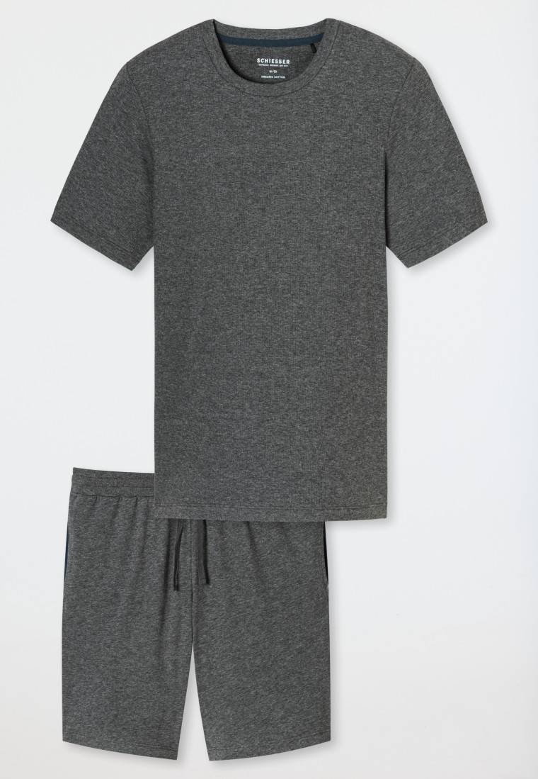 Schiesser Schlafanzug Doppelripp kurz dunkelgrau meliert - Modern Nightwear Hotsell