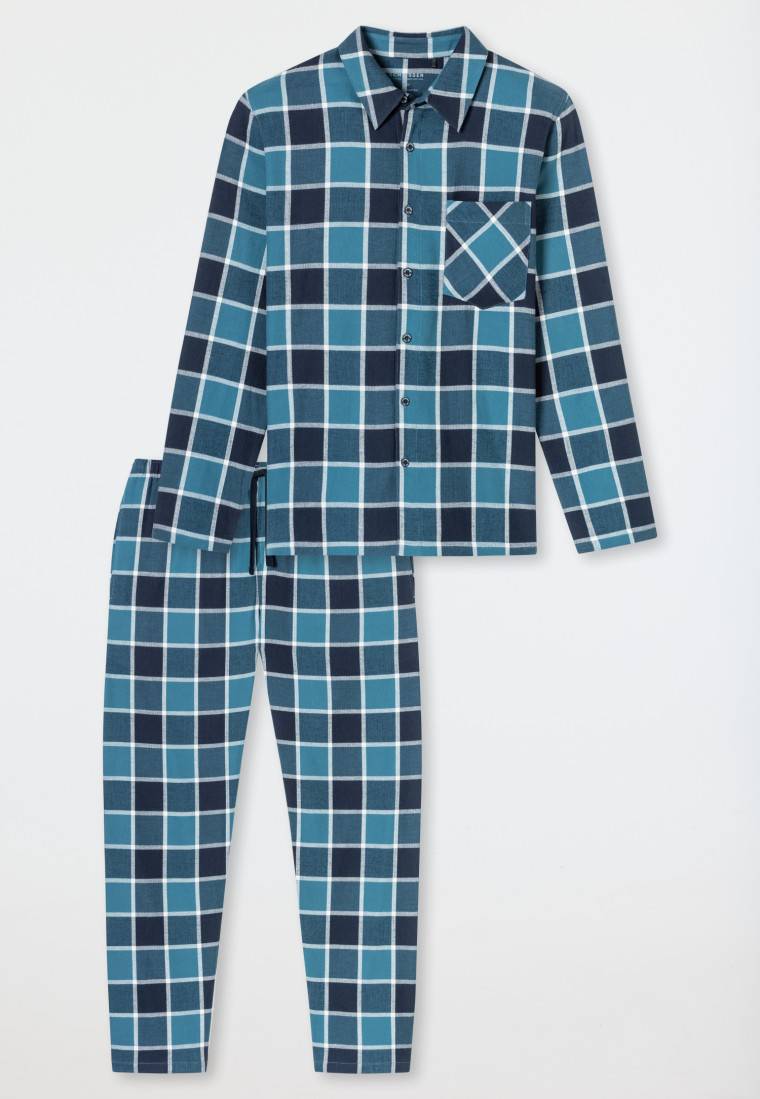 Schiesser Pyjama Webware Flanell jeansblau kariert - Selected Premium Warming im Angebot