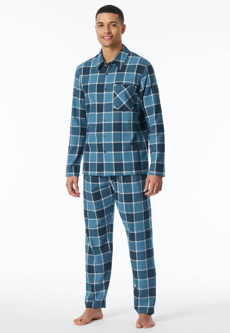 Schiesser Pyjama Webware Flanell jeansblau kariert - Selected Premium Warming im Angebot