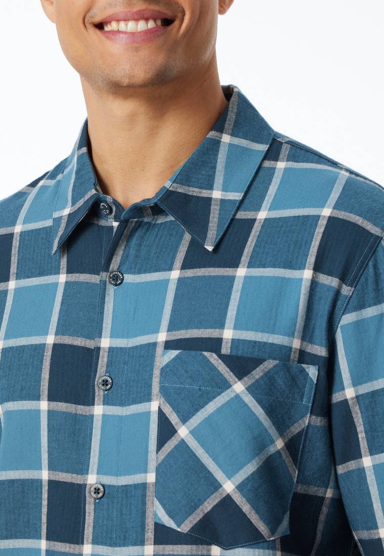 Schiesser Pyjama Webware Flanell jeansblau kariert - Selected Premium Warming im Angebot