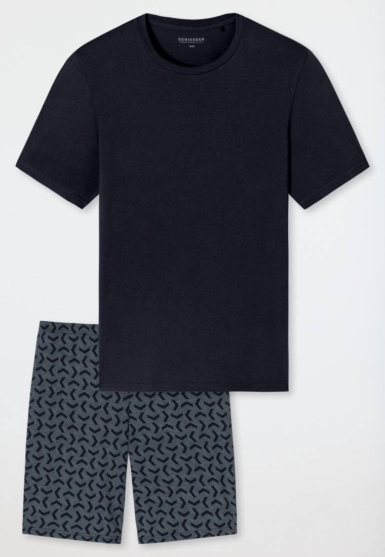 Schiesser Schlafanzug kurz nachtblau gemustert - Casual Essentials Schlussverkauf