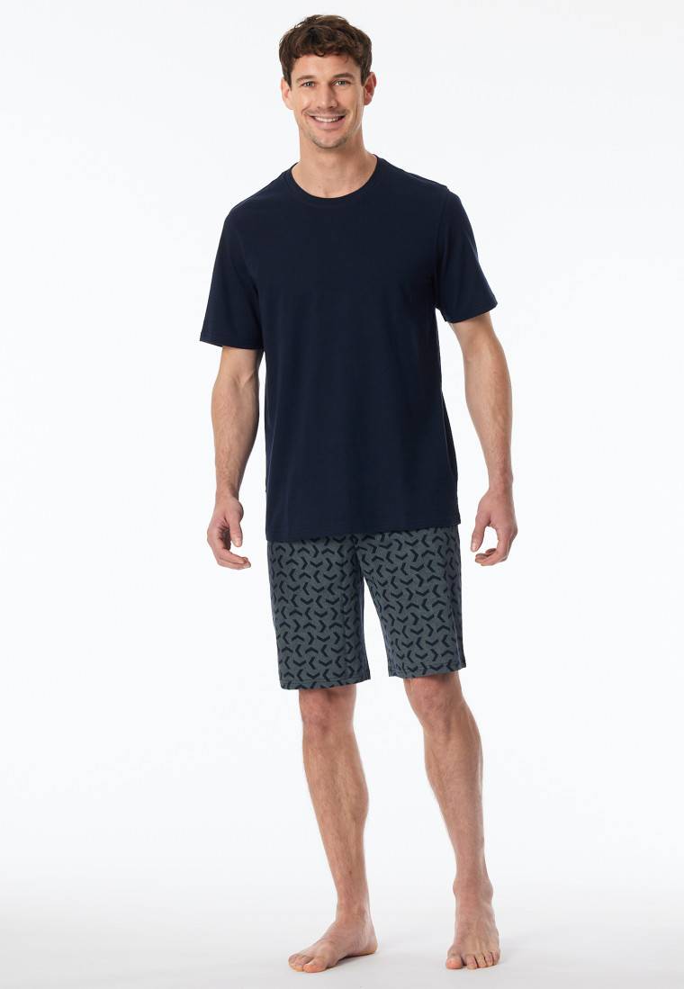 Schiesser Schlafanzug kurz nachtblau gemustert - Casual Essentials Schlussverkauf