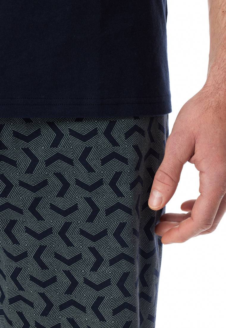 Schiesser Schlafanzug kurz nachtblau gemustert - Casual Essentials Schlussverkauf