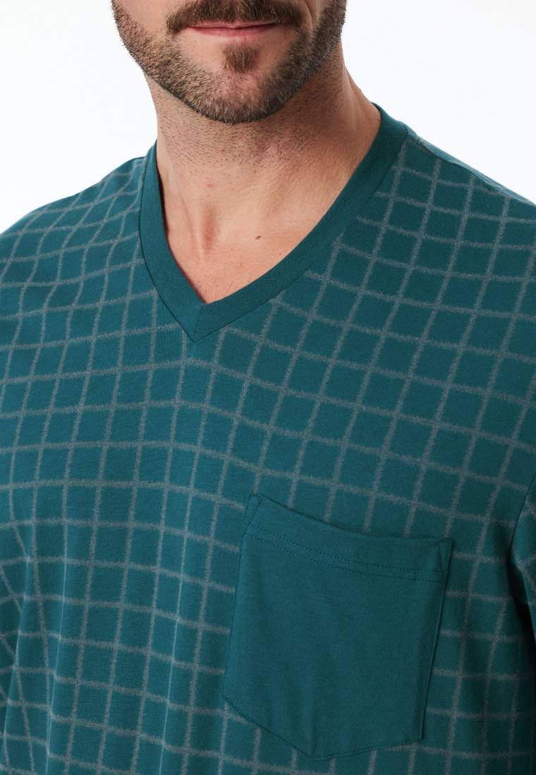 Schiesser Schlafanzug lang Bündchen petrol kariert - Comfort Nightwear Meist gekauft