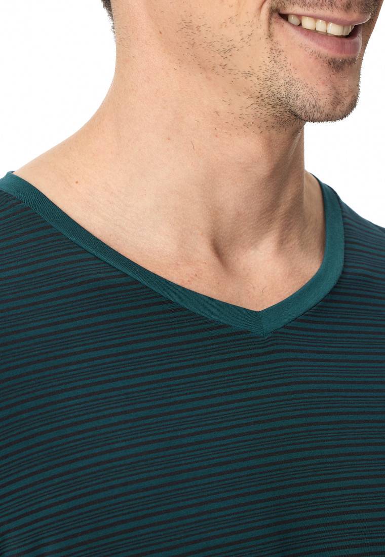 Schiesser Schlafanzug lang Streifen petrol - Long Life Soft Limitierter Zeitrabatt
