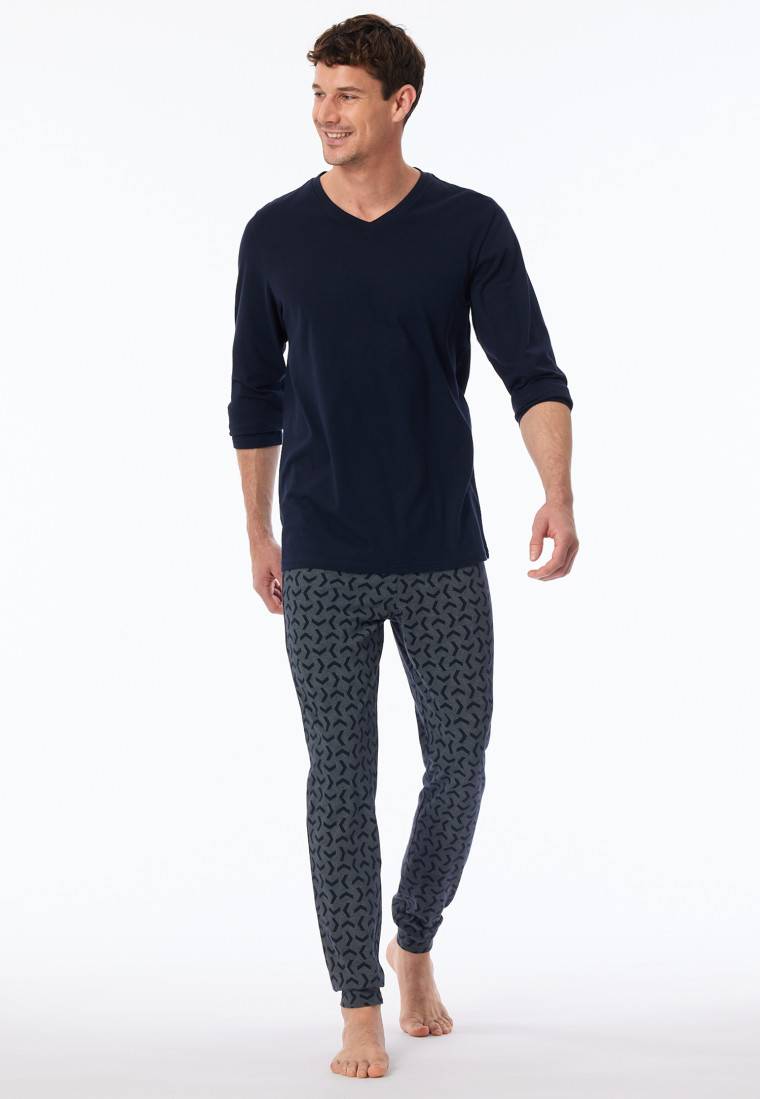 Schiesser Schlafanzug lang Bündchen nachtblau - Casual Essentials