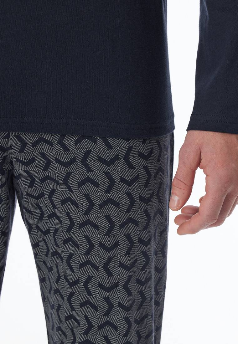 Schiesser Schlafanzug lang Bündchen nachtblau - Casual Essentials Fabrik Onlineshop
