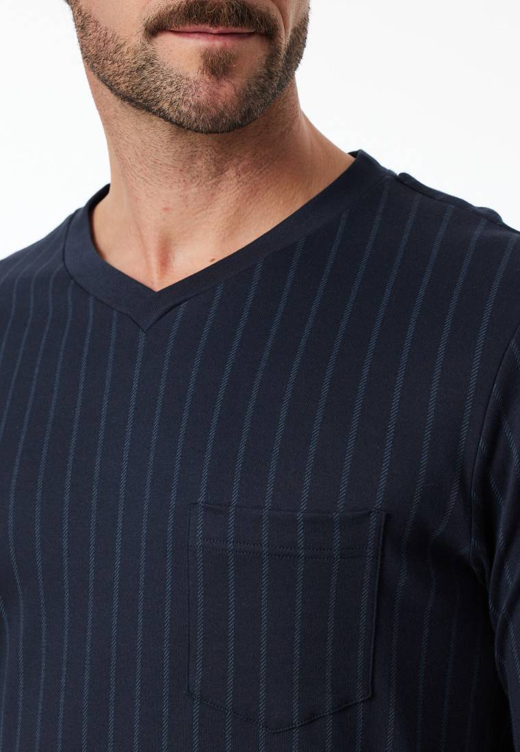 Schiesser Nachthemd langarm Streifen nachtblau - Fine Interlock Rabatt