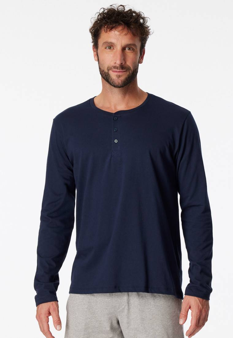 Schiesser Shirt langarm Jersey Knopfleiste dunkelblau - Mix+Relax Großer Ausverkauf