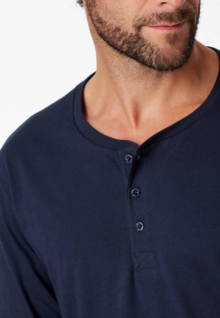 Schiesser Shirt langarm Jersey Knopfleiste dunkelblau - Mix+Relax Großer Ausverkauf