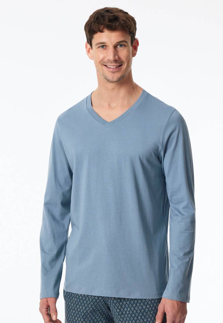 Schiesser Shirt langarm V-Ausschnitt blaugrau - Mix+Relax Begrenztes Angebot