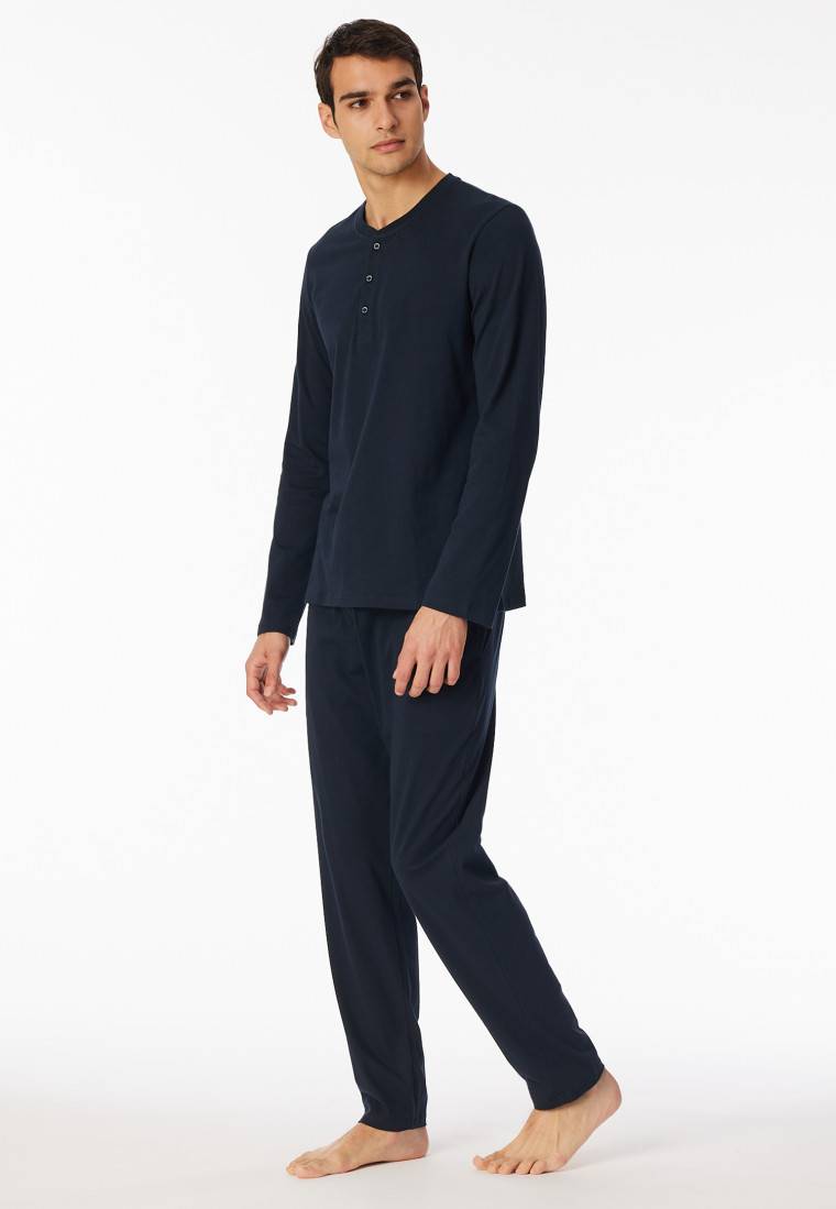 Schiesser Shirt langarm Knopfleiste nachtblau - Mix+Relax Valentinstagsangebot