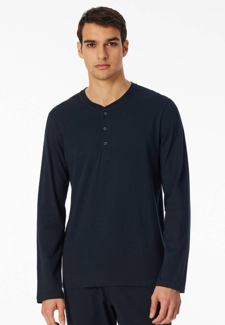 Schiesser Shirt langarm Knopfleiste nachtblau - Mix+Relax Valentinstagsangebot