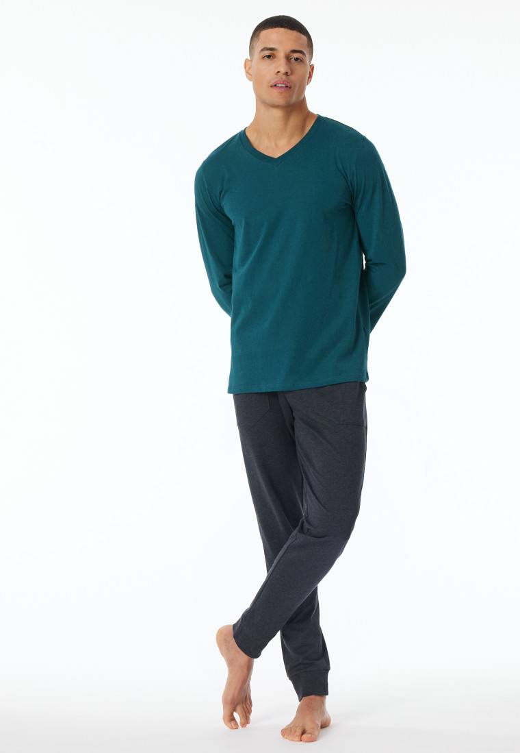 Schiesser Shirt langarm V-Ausschnitt petrol - Mix+Relax Jubiläumsangebot
