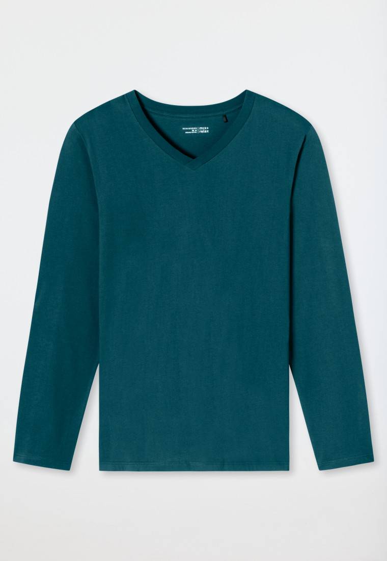 Schiesser Shirt langarm V-Ausschnitt petrol - Mix+Relax Jubiläumsangebot