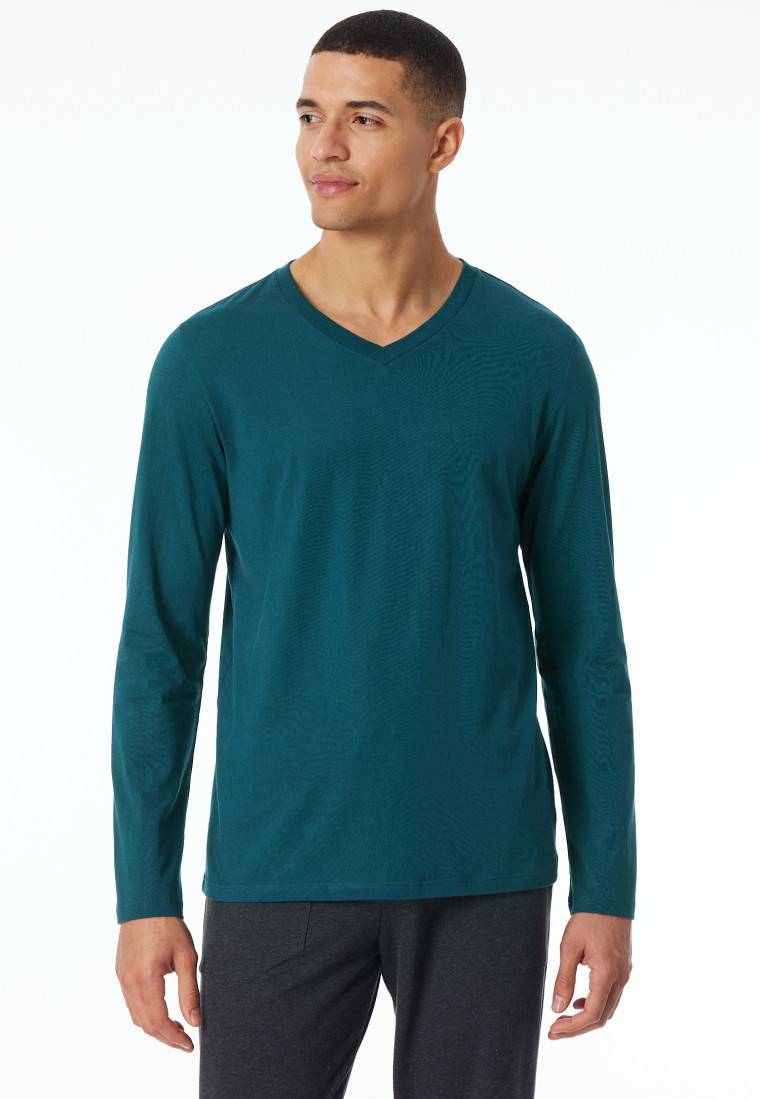 Schiesser Shirt langarm V-Ausschnitt petrol - Mix+Relax Jubiläumsangebot