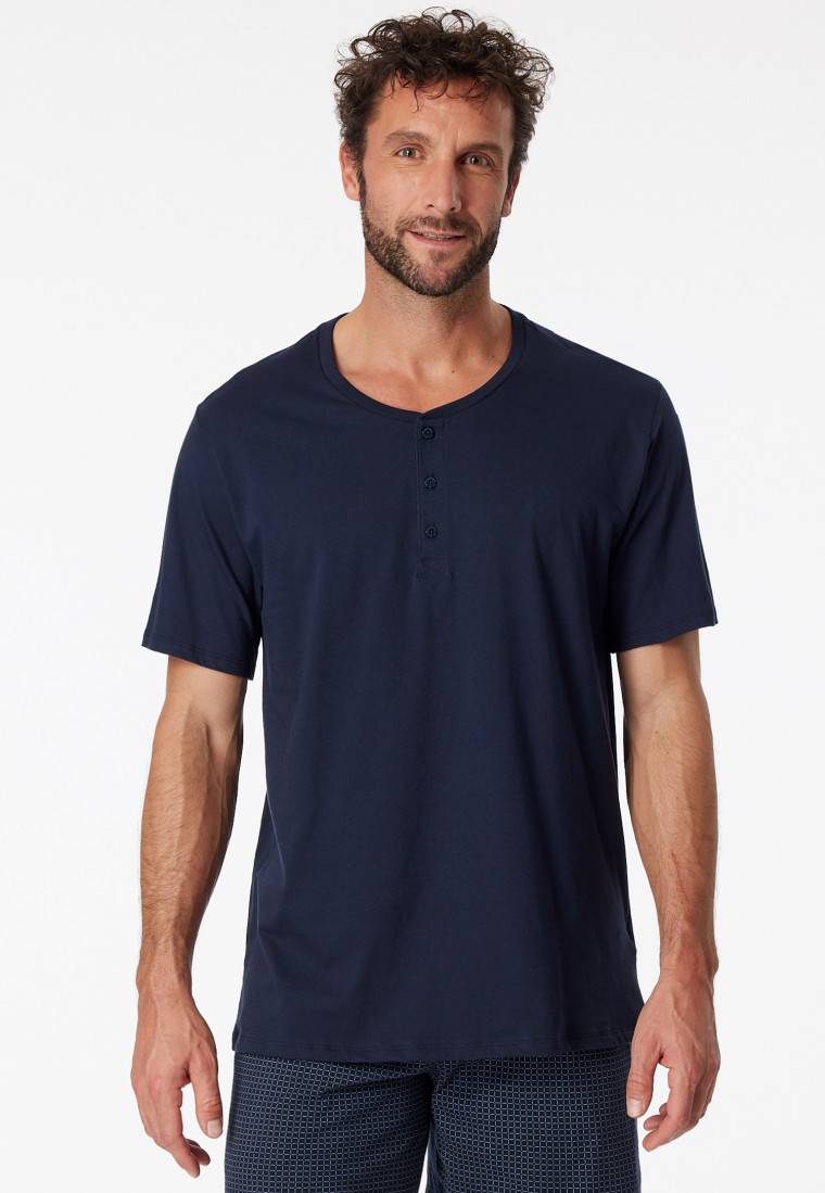 Schiesser Shirt kurzarm Jersey Knopfleiste dunkelblau - Mix+Relax Neueste Mode