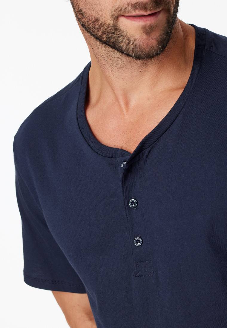 Schiesser Shirt kurzarm Jersey Knopfleiste dunkelblau - Mix+Relax Neueste Mode