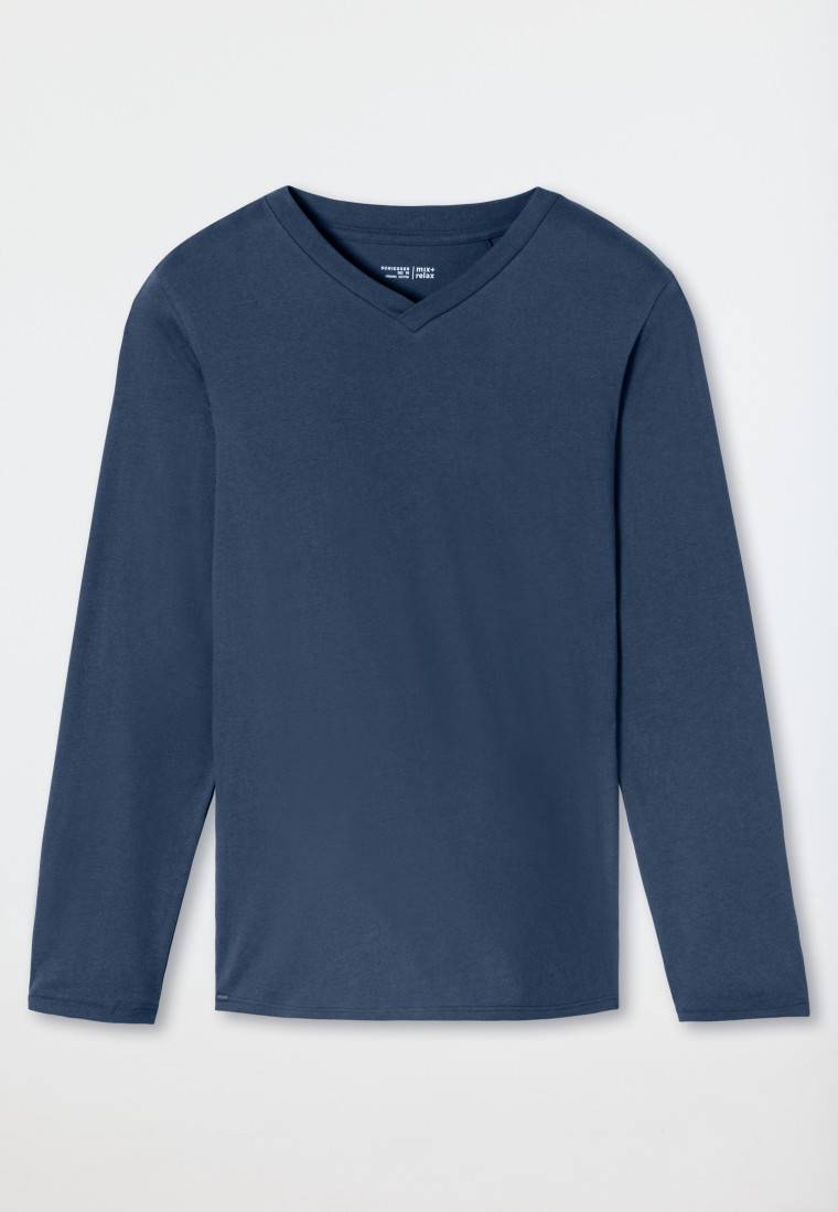 Schiesser Shirt langarm V-Ausschnitt royal - Mix+Relax Online Outlet