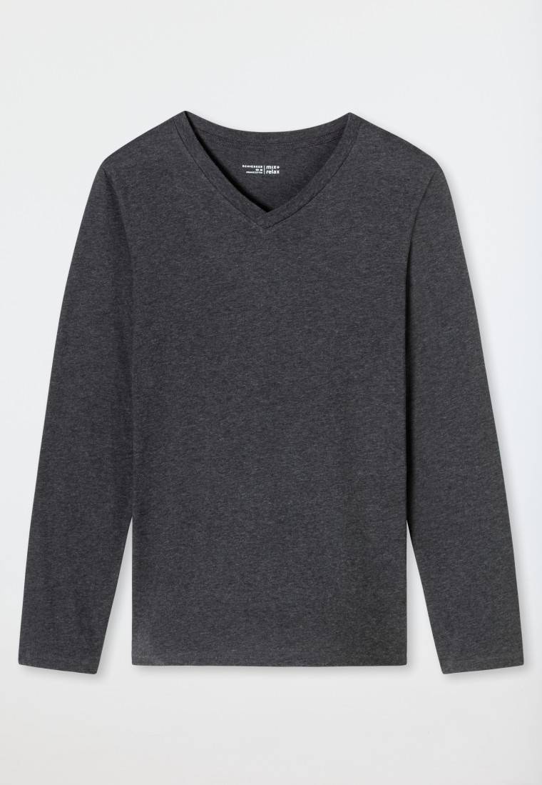 Schiesser Shirt langarm V-Ausschnitt dunkelgrau-meliert - Mix+Relax Exklusive Angebote