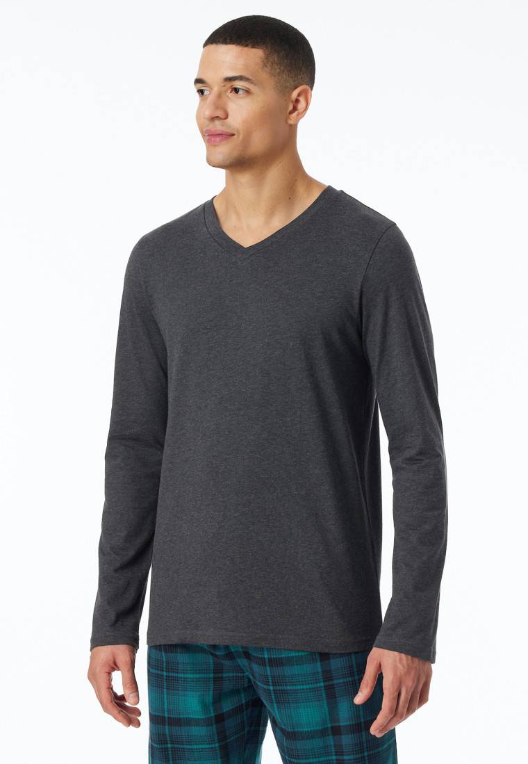 Schiesser Shirt langarm V-Ausschnitt dunkelgrau-meliert - Mix+Relax Exklusive Angebote