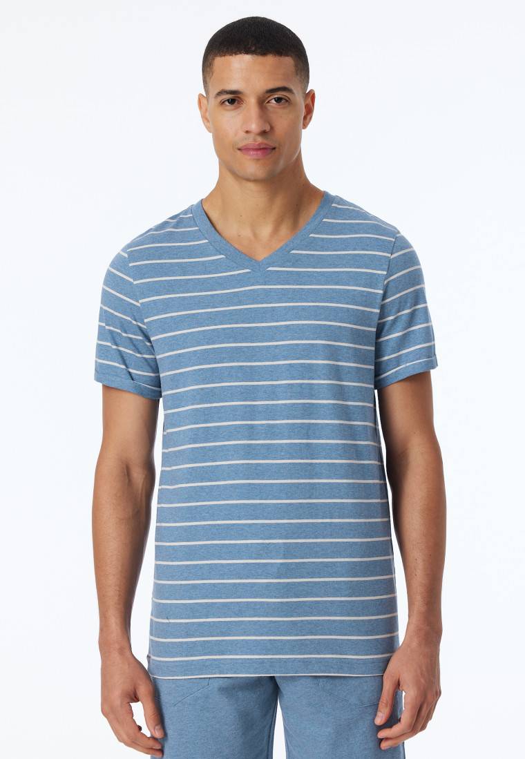 Schiesser Shirt kurzarm Streifen blau-meliert - Mix+Relax Blitzangebot