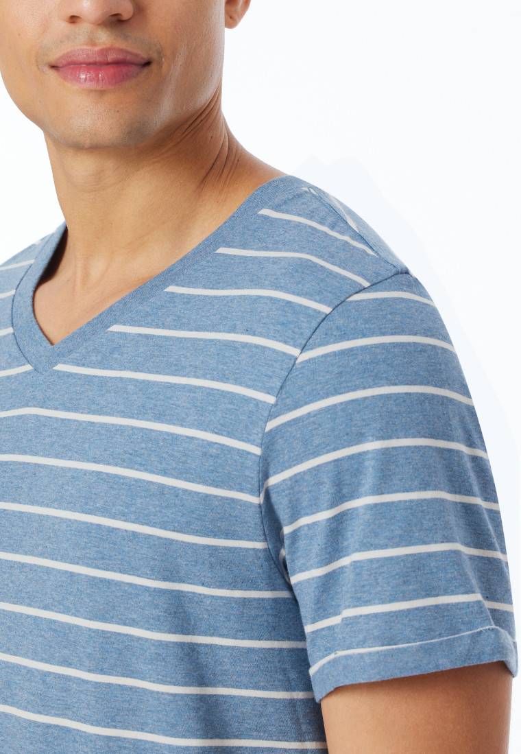 Schiesser Shirt kurzarm Streifen blau-meliert - Mix+Relax Blitzangebot