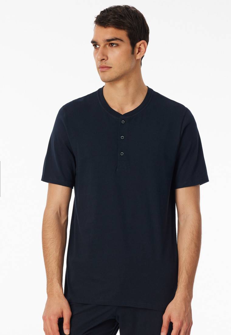 Schiesser Shirt kurzarm Knopfleiste nachtblau - Mix+Relax Kauf eins, bekomm eins gratis