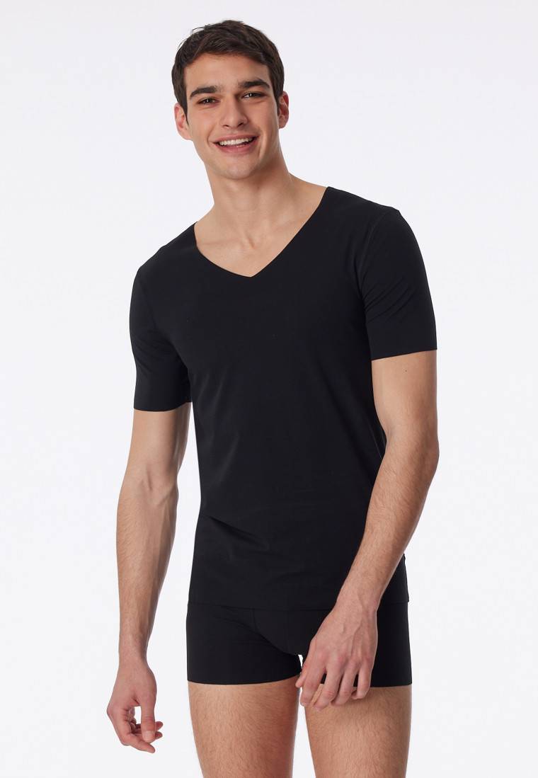 Schiesser Shirt Interlock seamless kurzarm V-Ausschnitt schwarz - Laser Cut