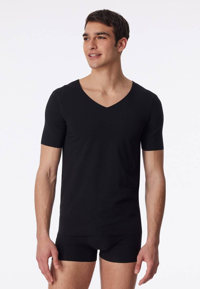 Schiesser Shirt Interlock seamless kurzarm V-Ausschnitt schwarz - Laser Cut Sonderangebote