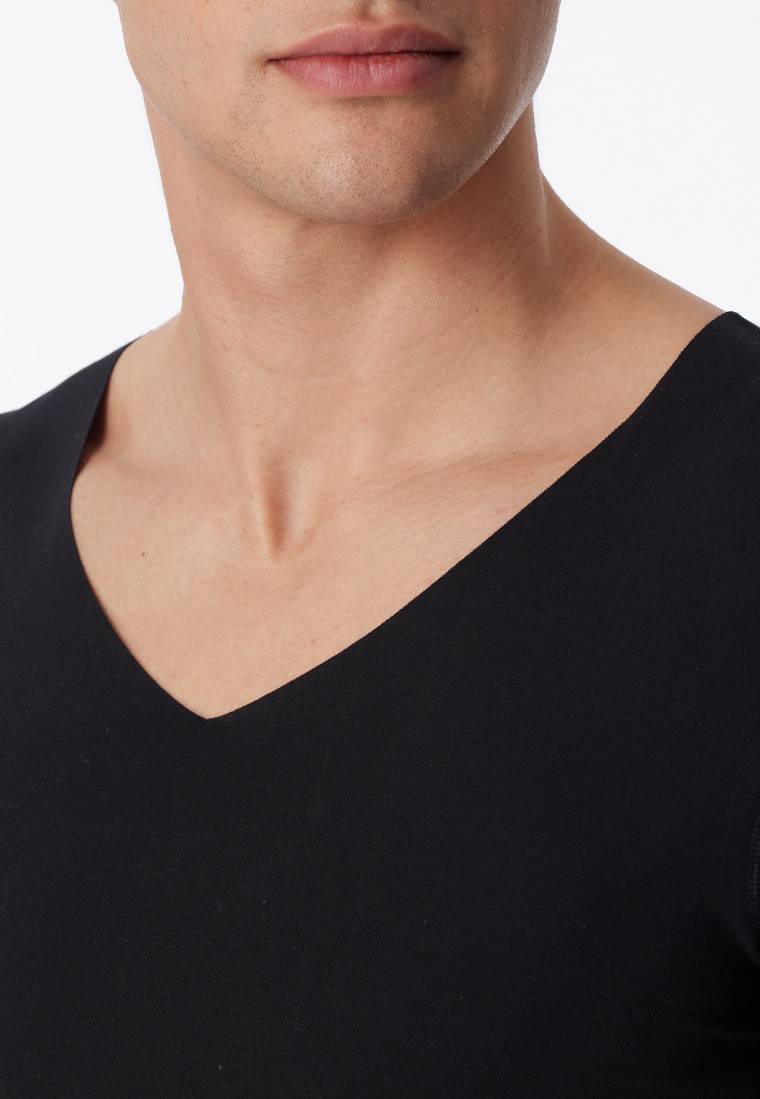 Schiesser Shirt Interlock seamless kurzarm V-Ausschnitt schwarz - Laser Cut Sonderangebote