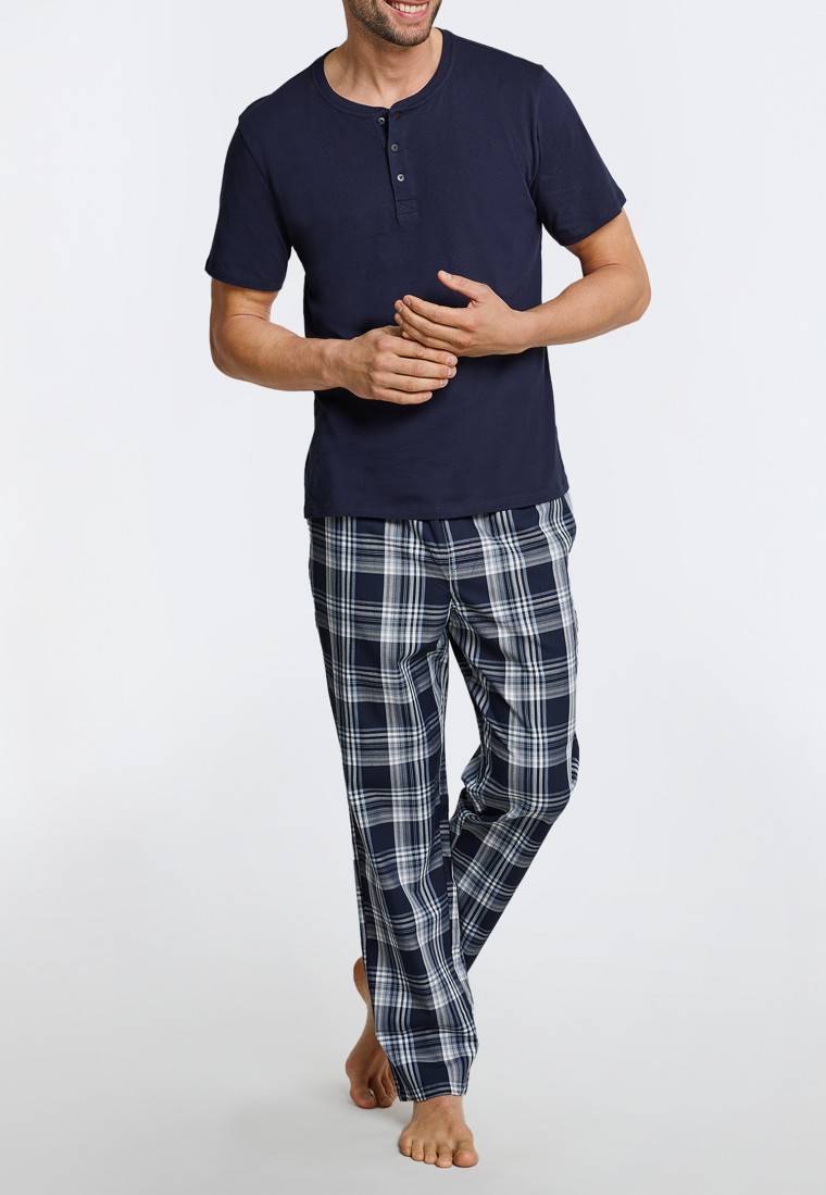 Schiesser Loungehose lang Webware dunkelblau-gemustert - Mix+Relax Super Sparpreis